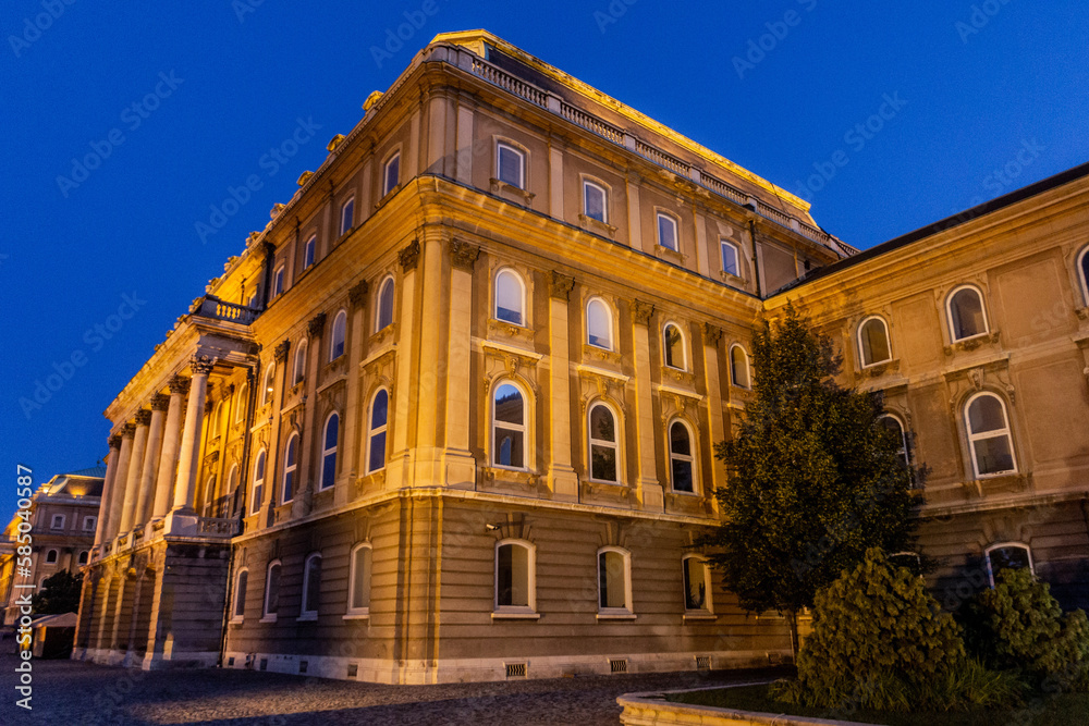 Evening view of Buda castle in Budapest, Hungary