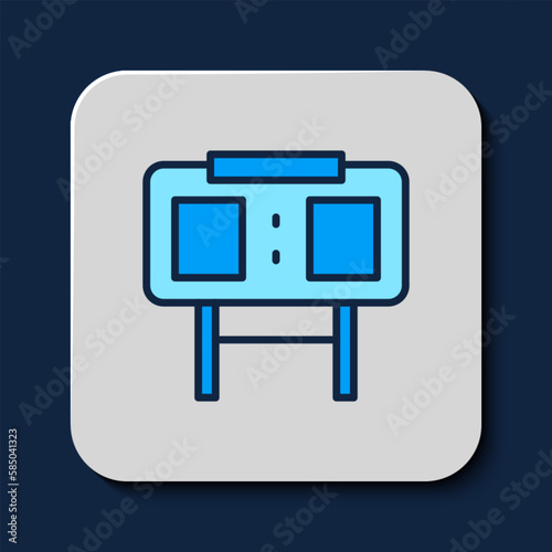 Filled outline Sport mechanical scoreboard and result display icon isolated on blue background. Vector