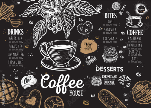 Coffee house menu. Restaurant cafe menu, template design. Food flyer.	
