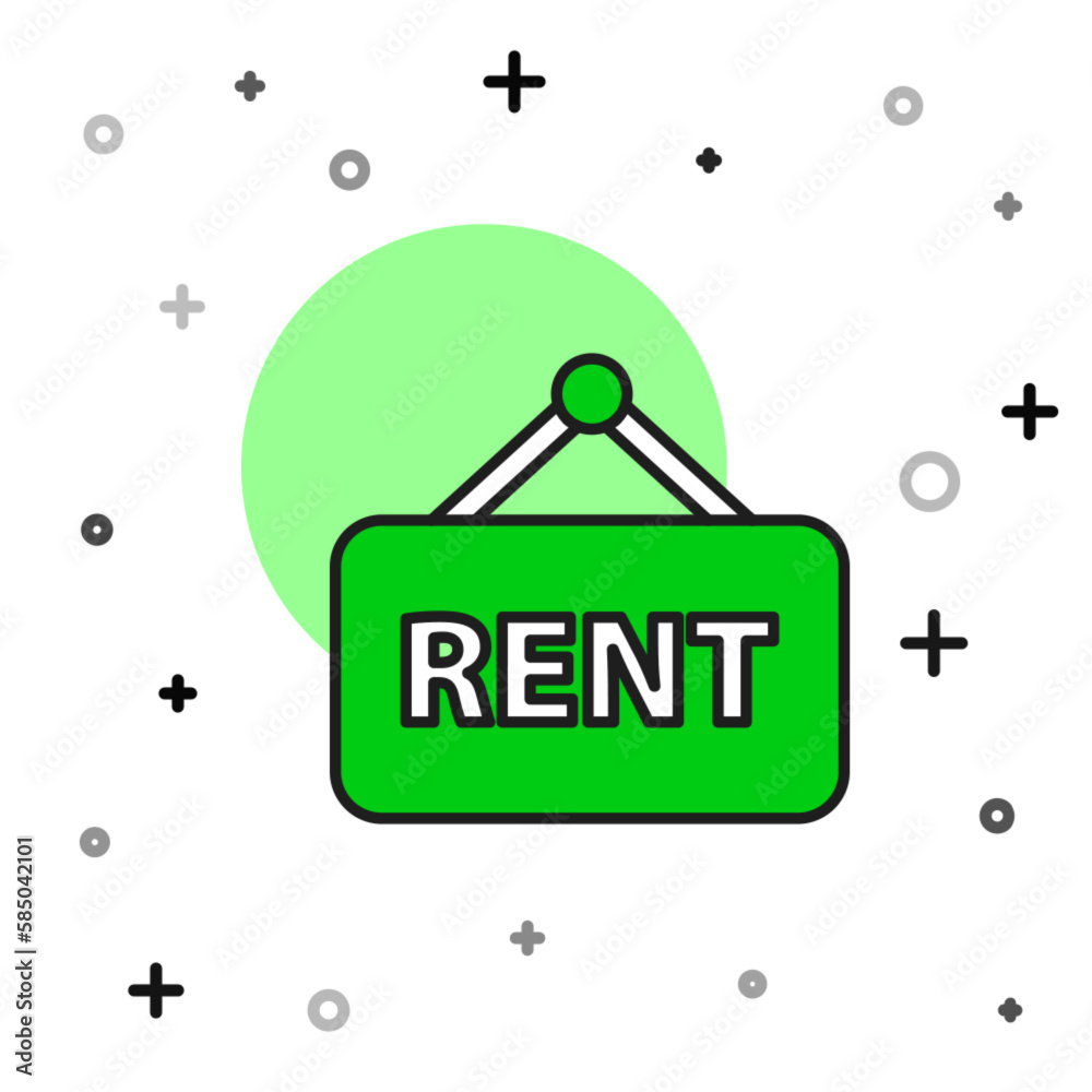 Filled outline Hanging sign with text Rent icon isolated on white background. Signboard with text For Rent. Vector Filled outline Hanging sign with text Rent icon isolated on white background. Signboard with text For Rent. Vector