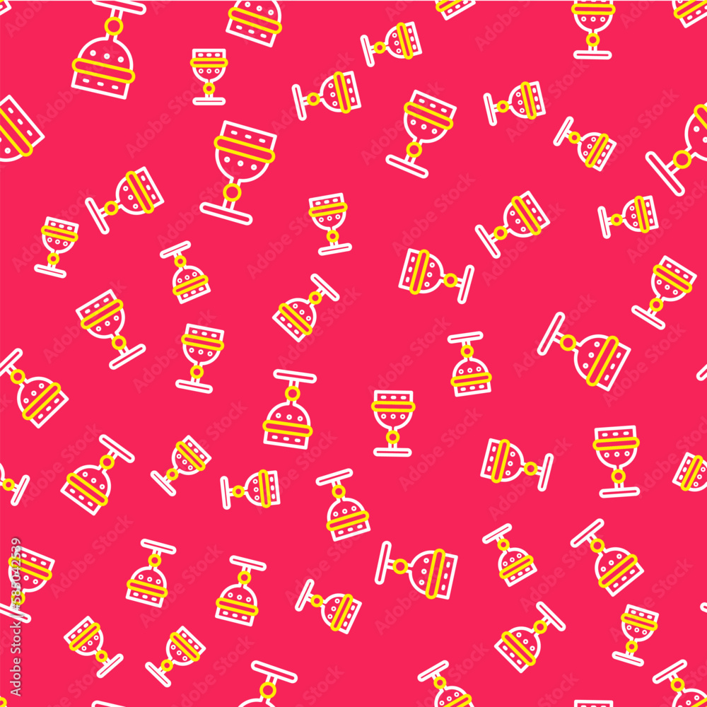 Line Medieval goblet icon isolated seamless pattern on red background. Vector Line Medieval goblet icon isolated seamless pattern on red background. Vector