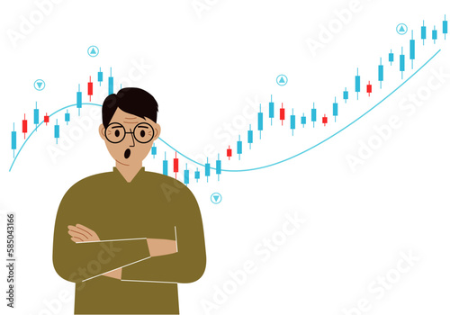 A man on the background of a Forex chart. Conceptual illustration on the topic of strategic planning in trading on the stock exchange.