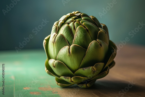 healthy superfood, artichoke on a wooden background, created with generative ai
