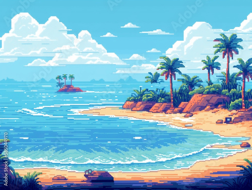 pixelart beach with palm trees