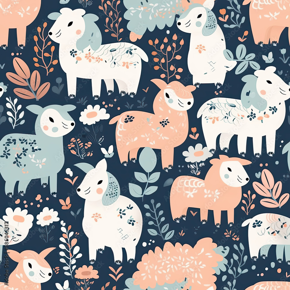 Obraz premium A seamless pattern of Easter lambs.