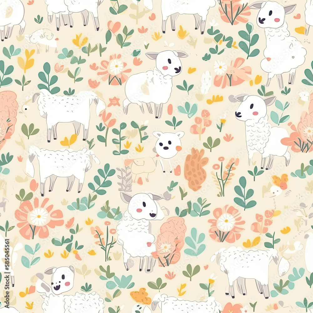 A seamless pattern of Easter lambs.