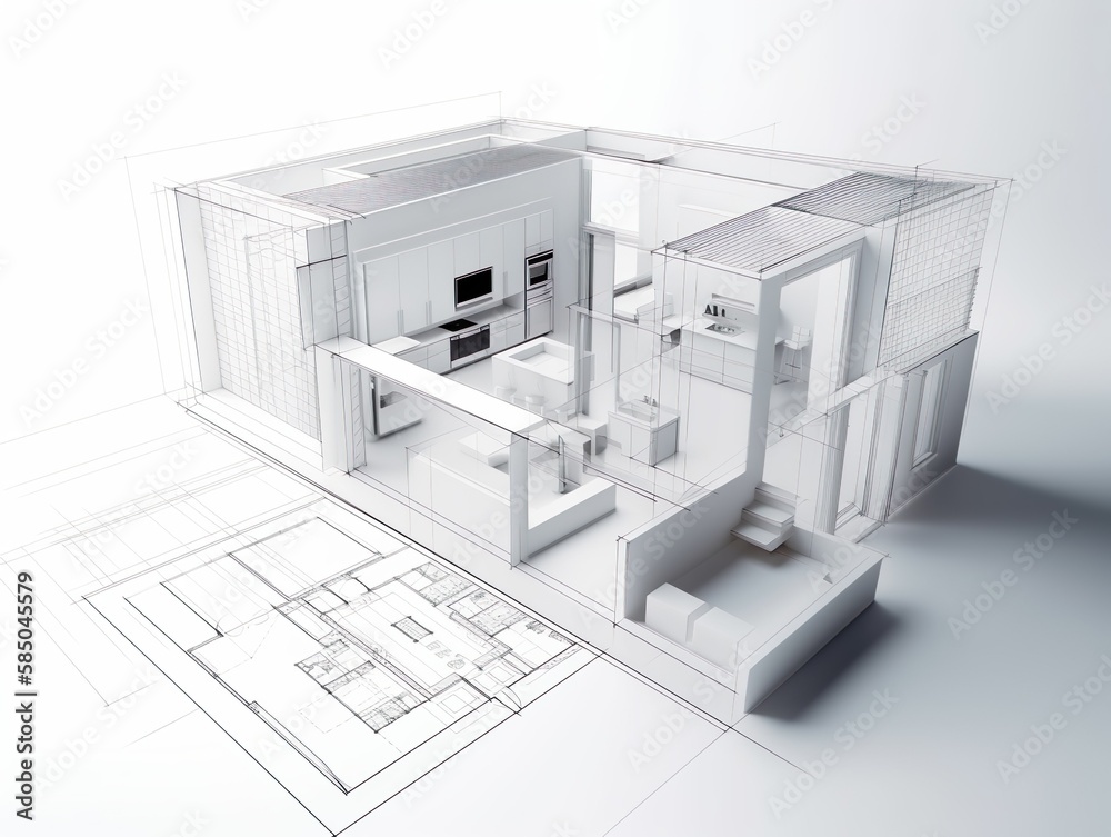 Schematics and blueprint of a modern house / villa with minimalistic outdoor design -Alternative 8 Schematics and blueprint of a modern house / villa with minimalistic outdoor design -Alternative 8