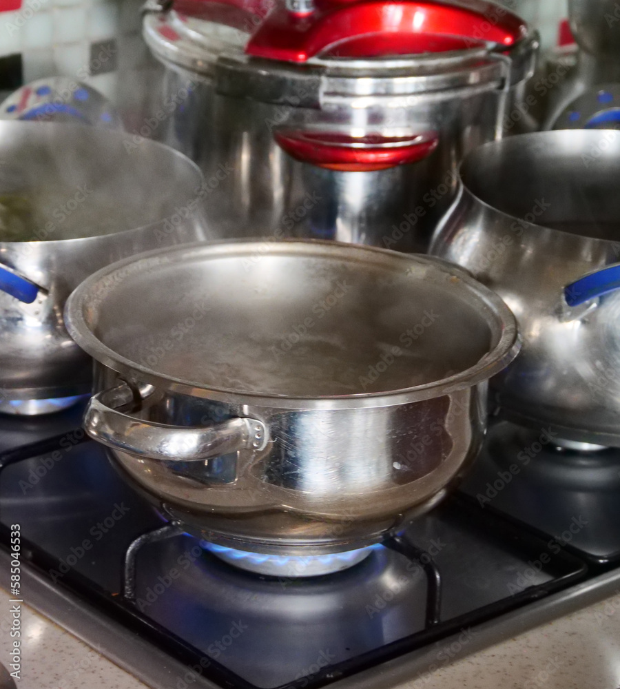 dishes cooked in a pot on the gas stove, dishes cooked in a pot on the gas stove,