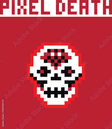 degital pixel skull, t-shirts design photo