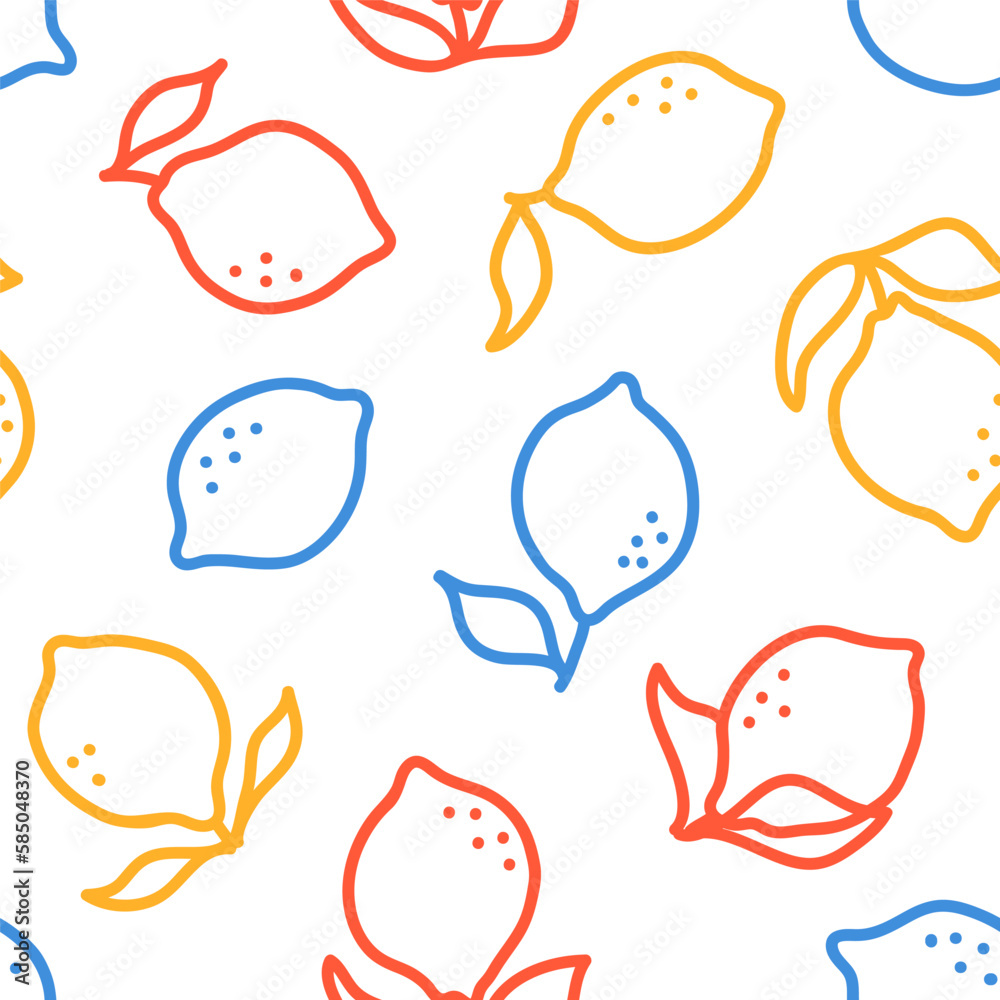 Naklejka premium Seamless pattern with colorful outline lemons