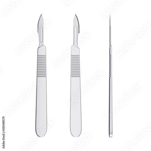 Surgical Stainless Steel Metal Scalpel. 3d Rendering