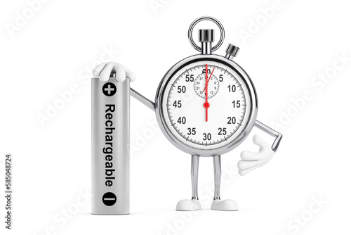 Modern Stopwatch Cartoon Person Character Mascot with Rechargeable Battery. 3d Rendering photo