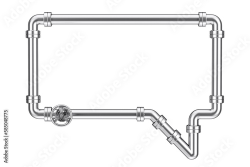 Chrome Gas Pipeline with Valve in Shape of Speech or Think Bubble. 3d Rendering