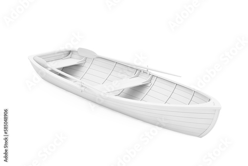 White Old Fishing Wooden Boat in Clay Style. 3d Rendering