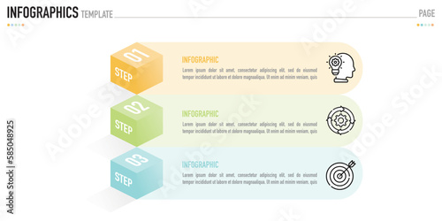 Infographic template or element as a vector with 3 step, process, option, colorful cube, box, rectangle and icons on white background for sale slide, minimal, simple, modern style, ladder, circular