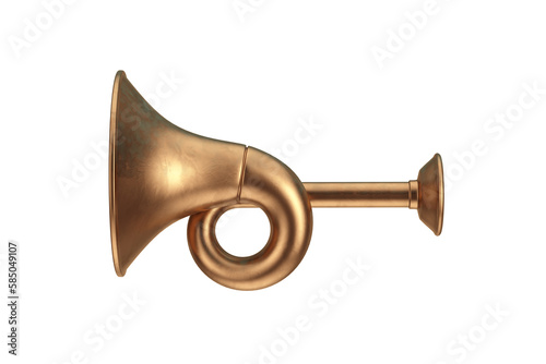 Copper Hunting Horn. 3d Rendering