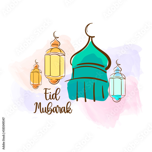 eid fitr watercolor vector islamic background
