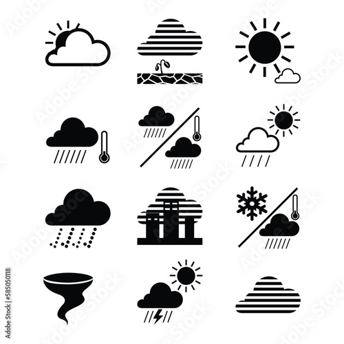 Weather icons set over white background, silhouette style, vector ilustration