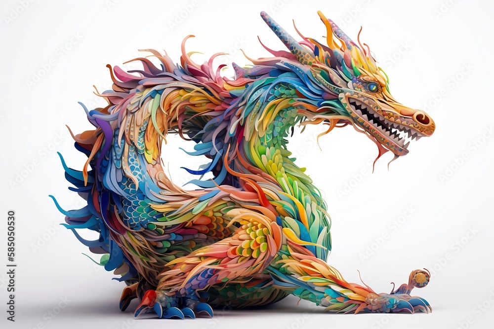 Multicolored dragon on a white background - created with Generative AI technology