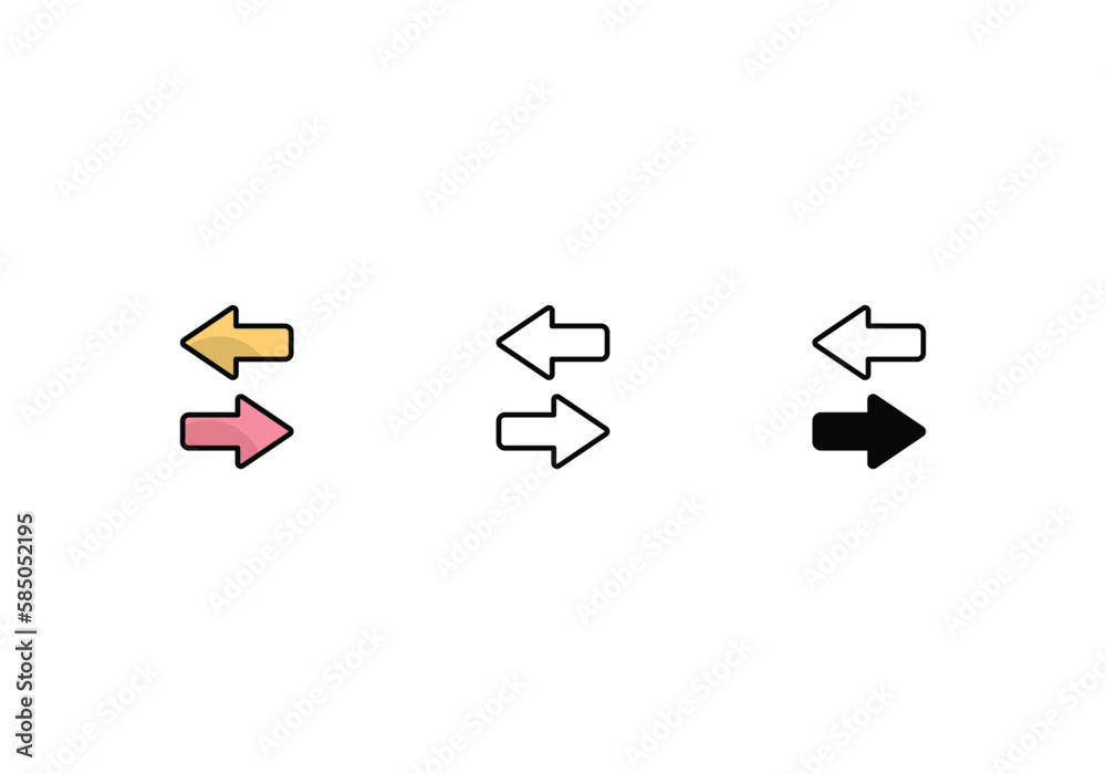 arrows icons set with 3 styles, vector stock illustration arrows icons set with 3 styles, vector stock illustration