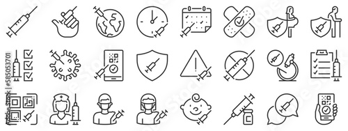 Line icons about vaccine on transparent background with editable stroke.