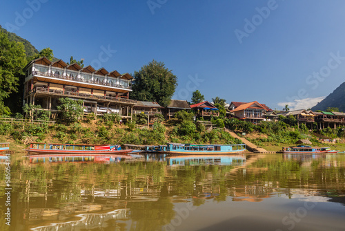 View of Muang Ngoi Neua village from Nam Ou river  Laos.