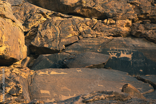 Prehistoric rock carvings at Jubbah, a Unesco World Heritage Site in Saudi Arabia