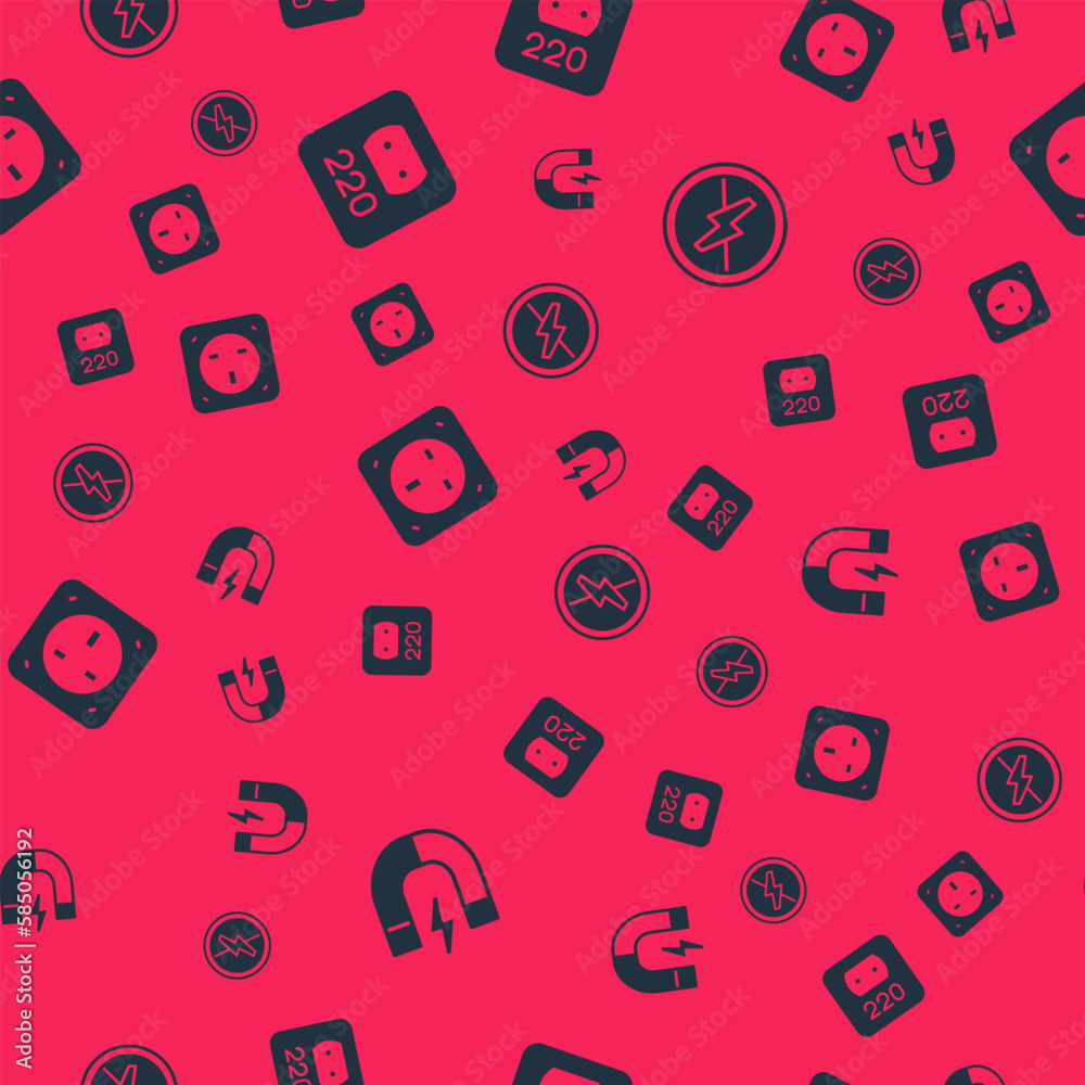 Set Magnet, Electrical outlet, and No lightning on seamless pattern. Vector Set Magnet, Electrical outlet, and No lightning on seamless pattern. Vector