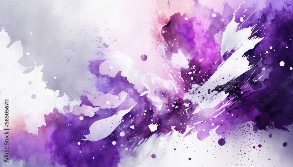 Abstract watercolor background. Bright chaotic mono color illustration. Purple and blue watercolor wallpaper. Generative AI art.