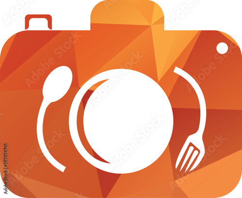 Food Photo vector logo template. This design use camera logo with plate, spoon and fork. Suitable for business, photograph, vlog