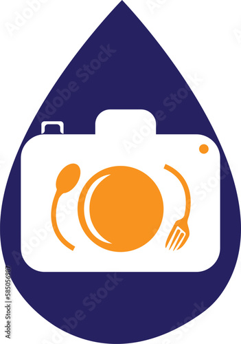 Food Photo vector logo template. This design use camera logo with plate, spoon and fork. Suitable for business, photograph, vlog
