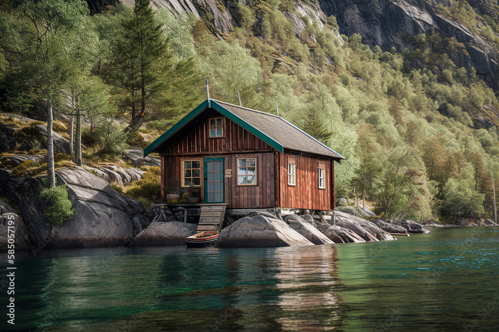 ranquility in the Wilderness: A Remote Cabin Adventure in Norway's Nordic Outpos, ai generative