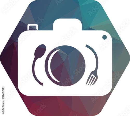 Food Photo vector logo template. This design use camera logo with plate, spoon and fork. Suitable for business, photograph, vlog