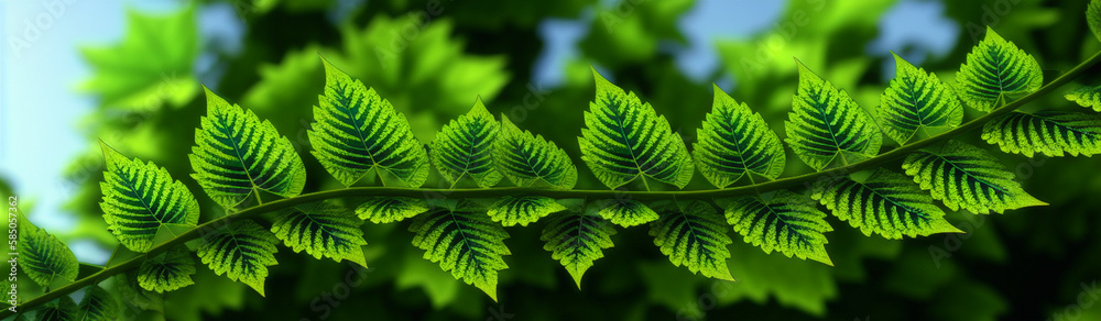 Illustration of a vibrant green leaf with intricate details and textures created with Generative AI technology