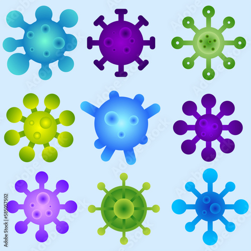Virus vector illustration set. Viruses icon for illustration of coronavirus, pandemic, outbreak or quarantine. Covid-19 illustration for design regarding virus, infection, bacteria, germ and illness