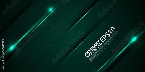 Abstract dark green futuristic background template vector with shiny lines and lights. Green background with strong pattern design.Eps10 vector