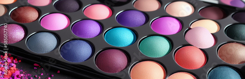 Illustration of an array of colorful eyeshadows in a makeup palette created with Generative AI technology