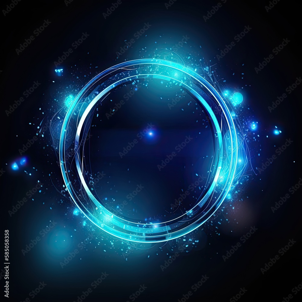 Dazzling Blue Ring of Tech-Fueled Magic: A Modern Round Frame Background with a Glowing Energy: Generative AI