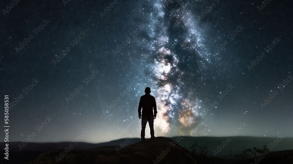 The Mesmerizing Night: A Man in Awe of the Starry Sky and the Cosmic Universe: Generative AI