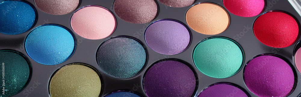 Illustration of an array of colorful eyeshadows in a makeup palette created with Generative AI technology Illustration of an array of colorful eyeshadows in a makeup palette created with Generative AI technology