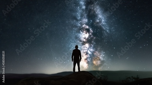 The Mesmerizing Night  A Man in Awe of the Starry Sky and the Cosmic Universe  Generative AI