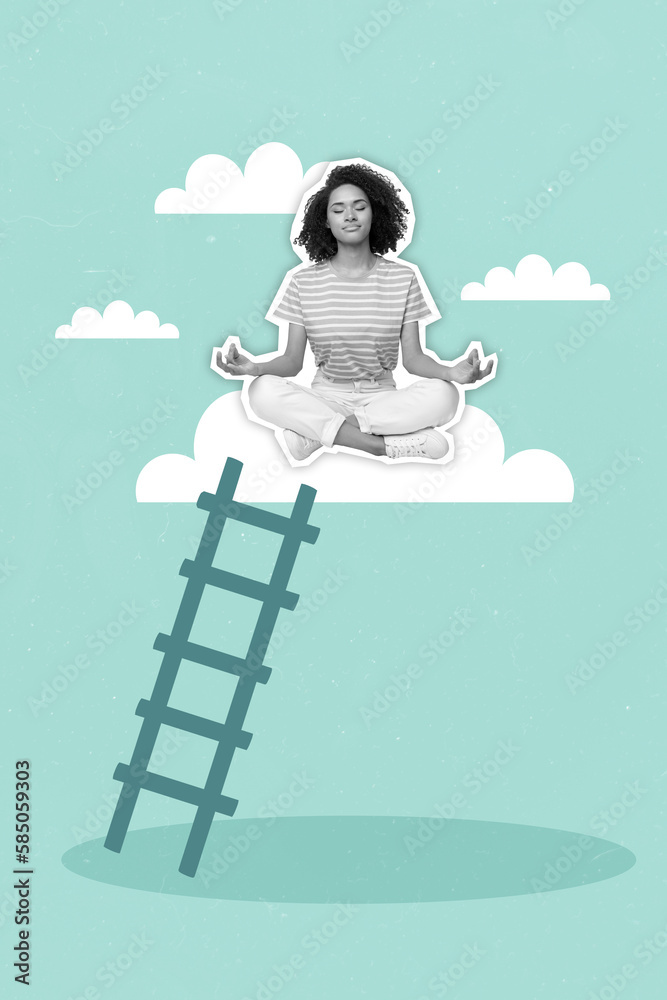 Φωτογραφία Picture surreal magazine collage of peaceful young lady meditate reach high leve