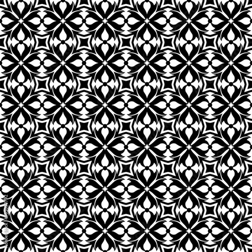 Abstract flower seamless pattern. Black geometry tulipl on white background. Vector illustration