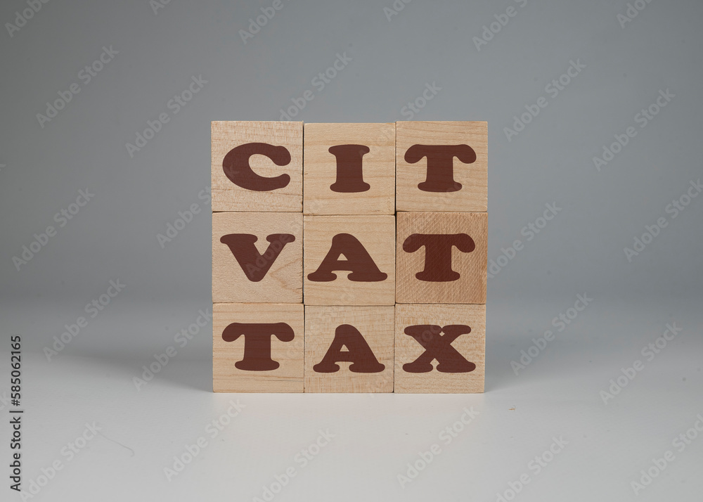 Podatek VAT, CIT. Drewniane klocki z napisem podatek WAT, CIT. - obrazy, fototapety, plakaty 