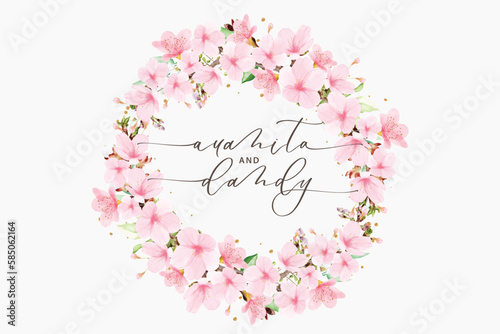 floral wreath ornament cherry blossom summer illustration