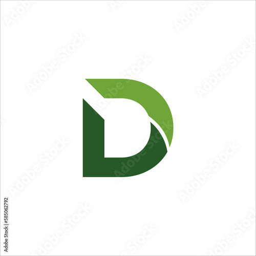 D Leaf Logo Letter Design with Green Leaf Outline Vector Illustration.