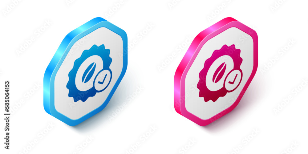 Isometric Medal for coffee icon isolated on white background. Premium quality coffee badge. Hexagon button. Vector Isometric Medal for coffee icon isolated on white background. Premium quality coffee badge. Hexagon button. Vector