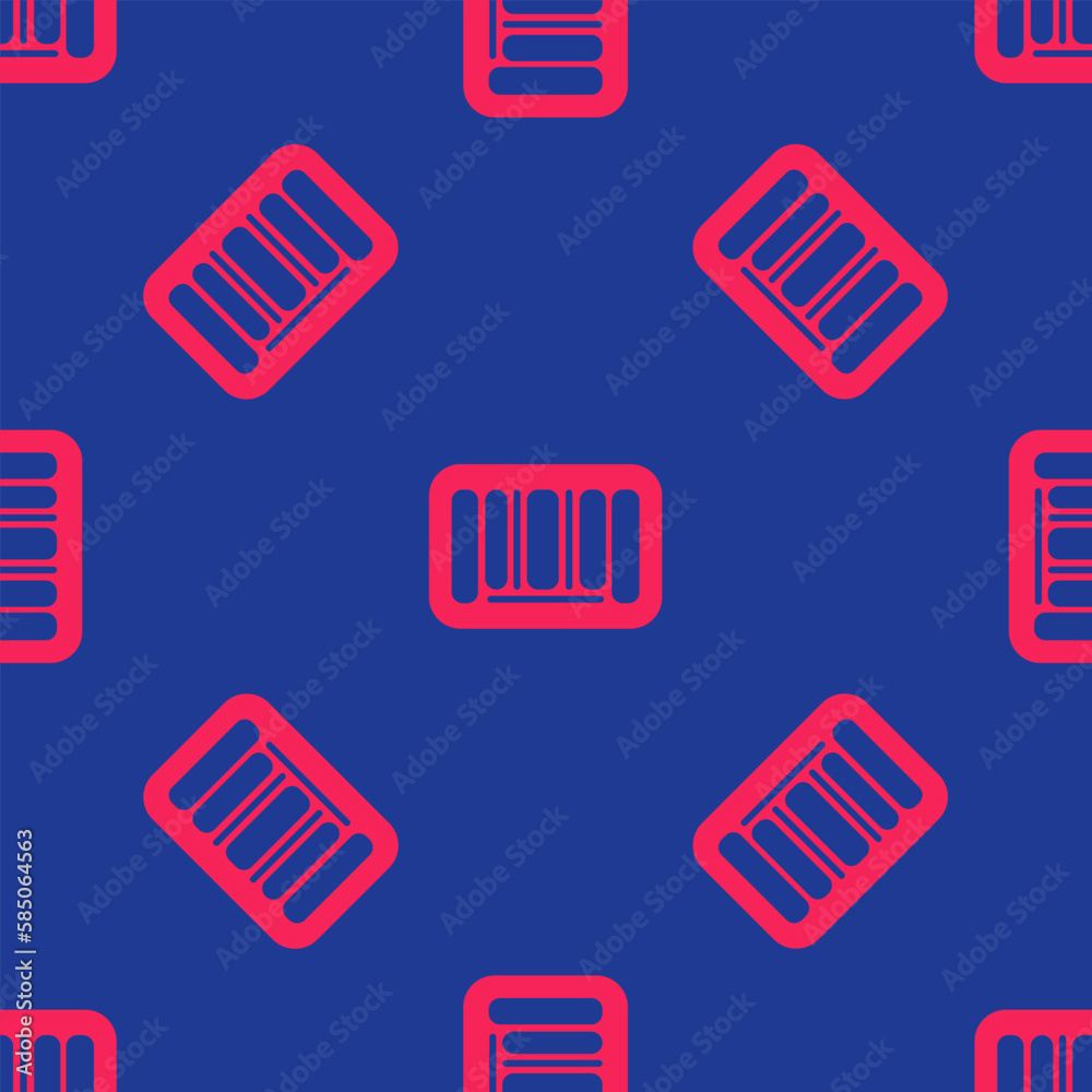 Red Barcode icon isolated seamless pattern on blue background. Vector Red Barcode icon isolated seamless pattern on blue background. Vector
