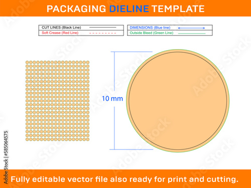 378pcs 10 mm CIRCLE or ROUND label sticker dieline template