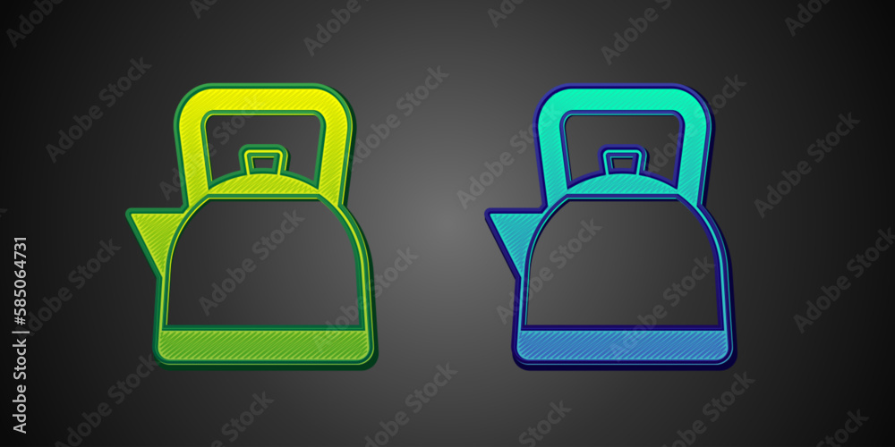 Green and blue Kettle with handle icon isolated on black background. Teapot icon. Vector Green and blue Kettle with handle icon isolated on black background. Teapot icon. Vector